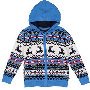 Blue fair isle deer zip-up hoodie size 4 unisex